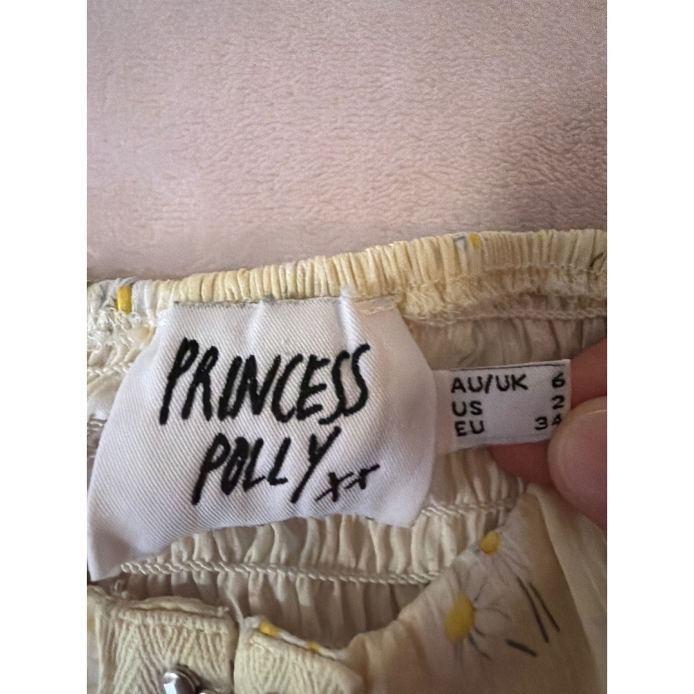 Princess Polly Yellow Daisy Floral Hook and Eye Corset Puff Sleeve Crop Top US 2